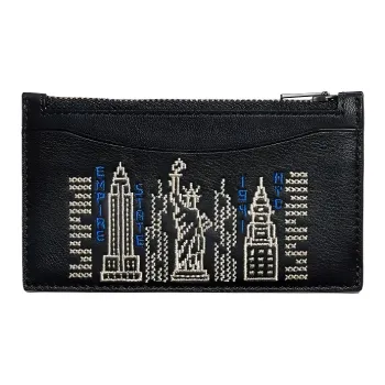 COACH Card Case Premium Calfskin Clutch Coin Purse Card Holder Mini Men's Black