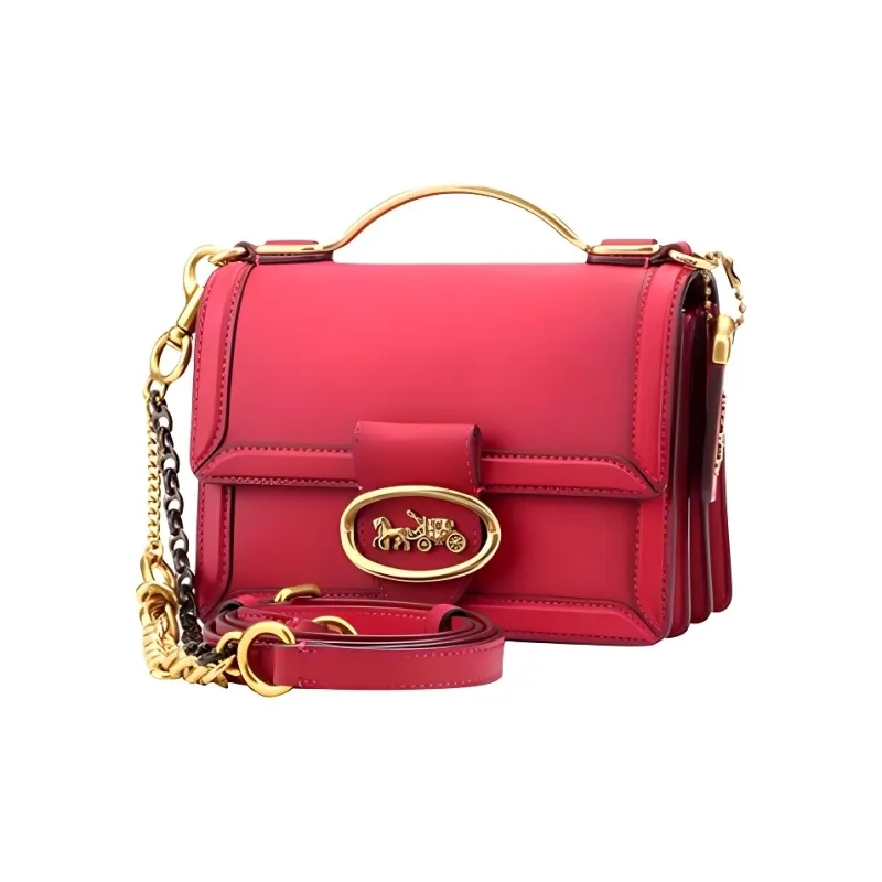 COACH Riley Leather Trunk Bag Small Square Bag One Shoulder Handbag Mini Women's Pink-0