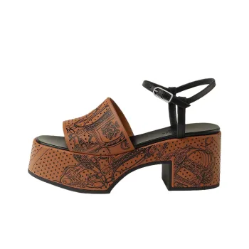 HERMES Kervella One Strap Sandals 7.5cm Women's Brown
