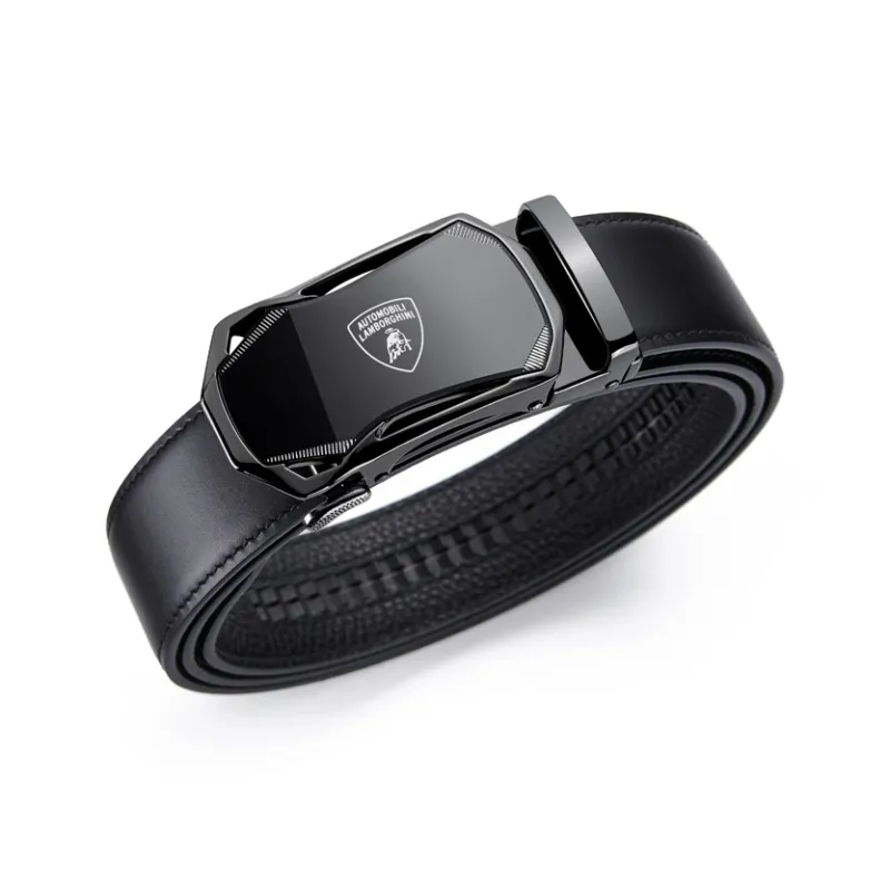 Automobili Lamborghini Cow Leather Belts Men's Width 3.5cm Gift Box Set-6