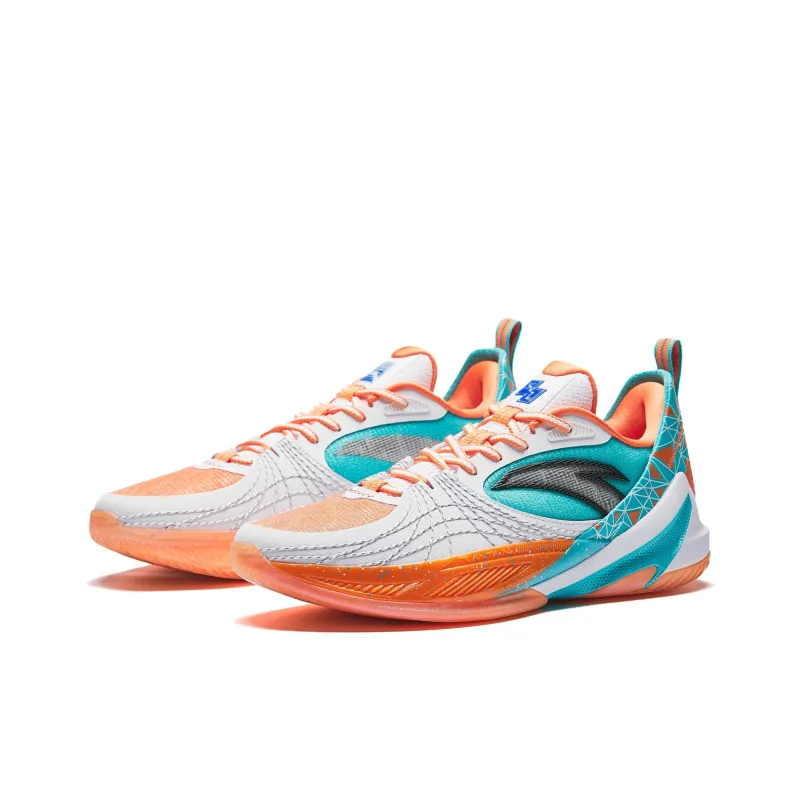 ANTA Speed Decision 6 Basketball Shoes Men Low Top Pure White/Fluorescent Bright Orange/Fluorescent Neon Blue-2