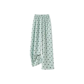 TOUCH Casual Pants Women's Green Grid Black Bowknot