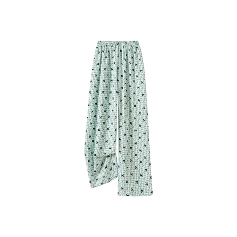 TOUCH Casual Pants Women's Green Grid Black Bowknot-0