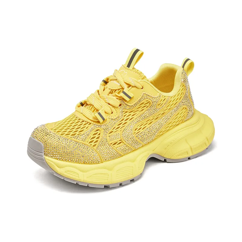 La Chapelle Abrasion Resistant Lightweight Breathable Height Increasing Low Top Chunky Sneakers Women's Yellow-1