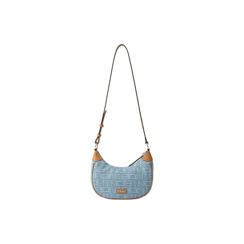 FION Fabric With Split Cow Leather Shoulder Bag Regular Women's Blue Shades-1