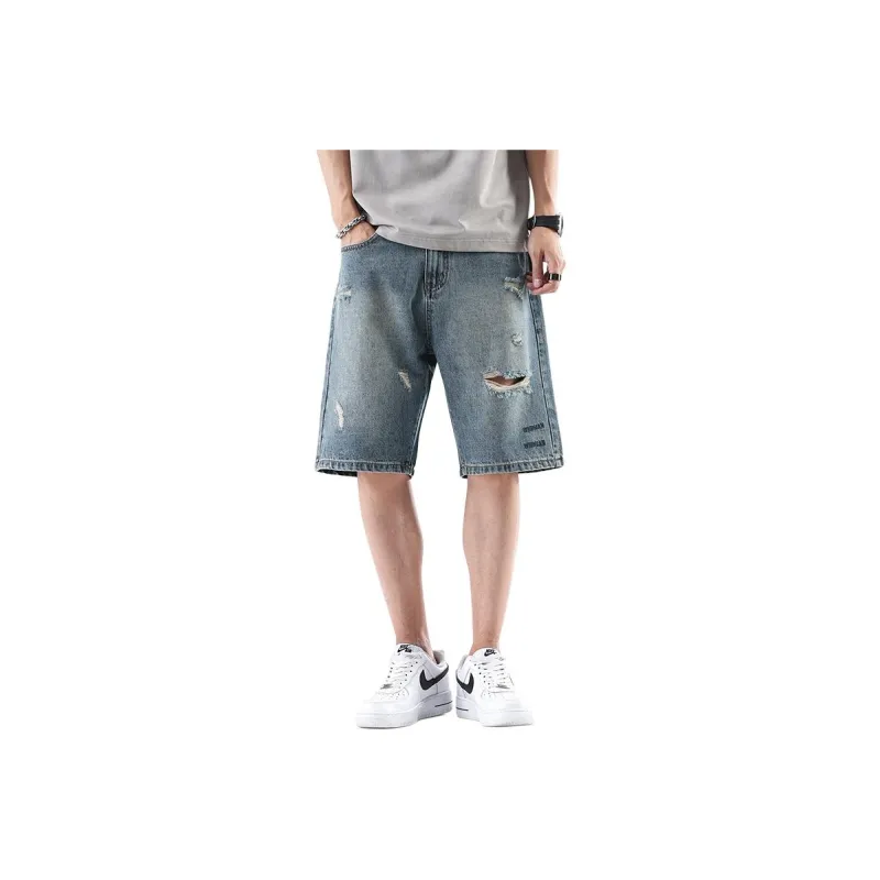 FONDLOOK Denim Shorts Men Blue-0