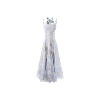GUOZHEN Slip Dresses Women's Water Wave Blue
