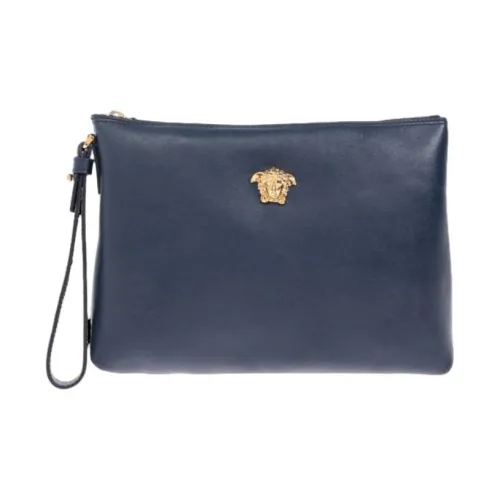 VERSACE Leather Clutch Men's Blue