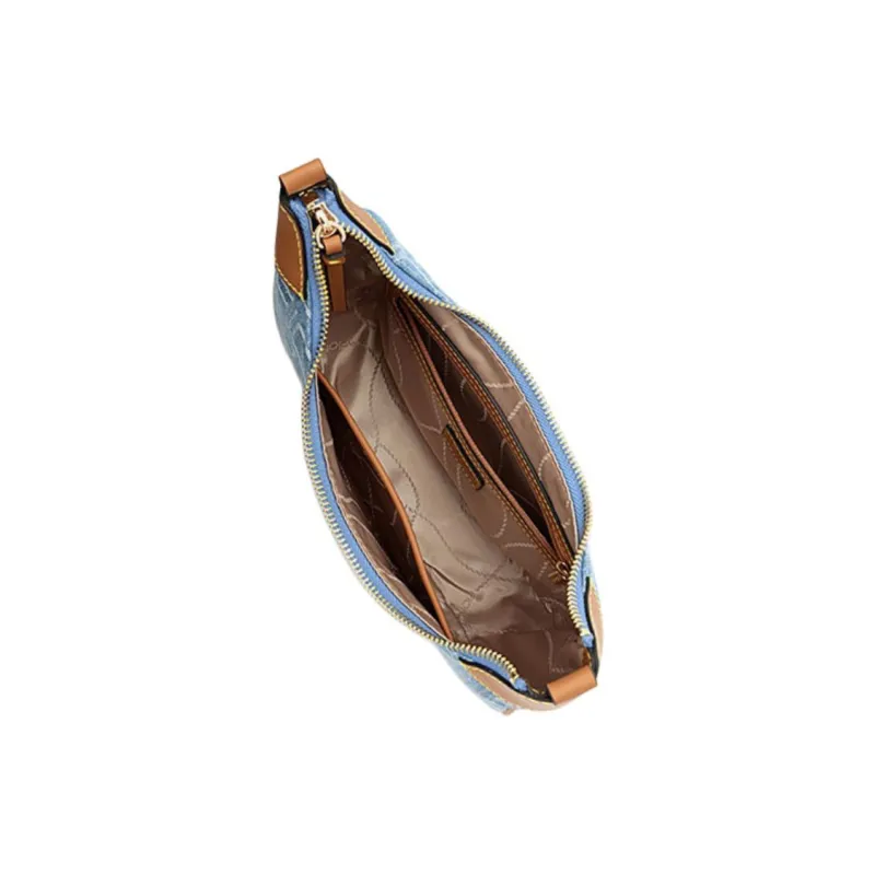 FION Fabric With Split Cow Leather Shoulder Bag Regular Women's Blue Shades-4