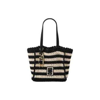Sandro Fabric Tote Bag, Shopping Bag, Handbag, Shoulder Bag Medium Size Women's Black White