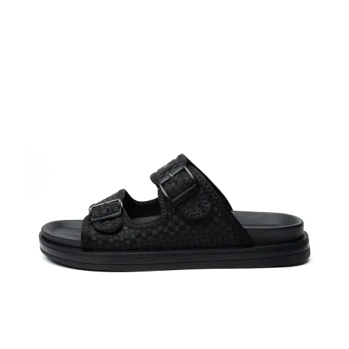FED Rubber Sole Woven Slip Resistant Quick Dry Slide Slippers Men's Black