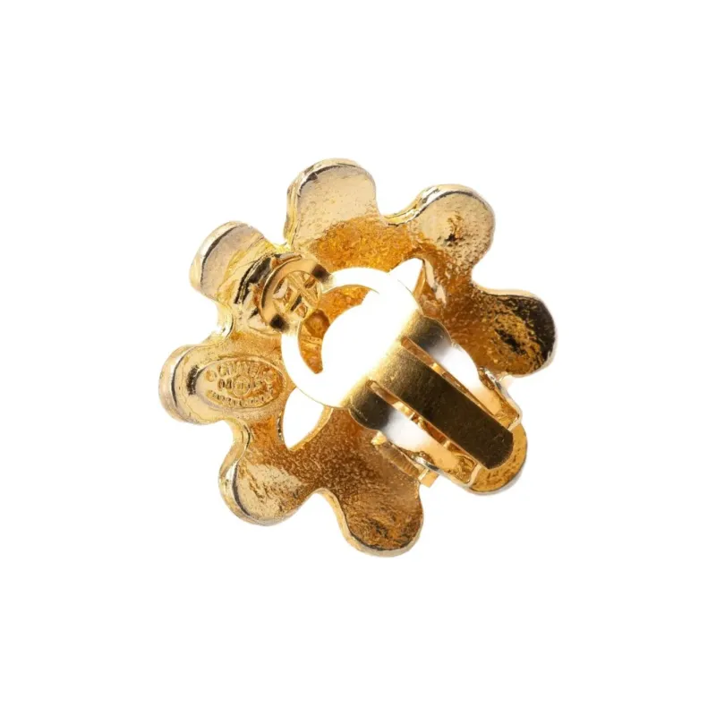 CHANEL 2004 Plated Cc Flower Clip On Earrings Costume Earrings-2