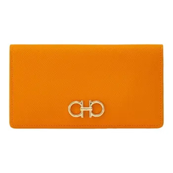 FERRAGAMO GANCINI Calfskin Wallet Women's Ginger Yellow