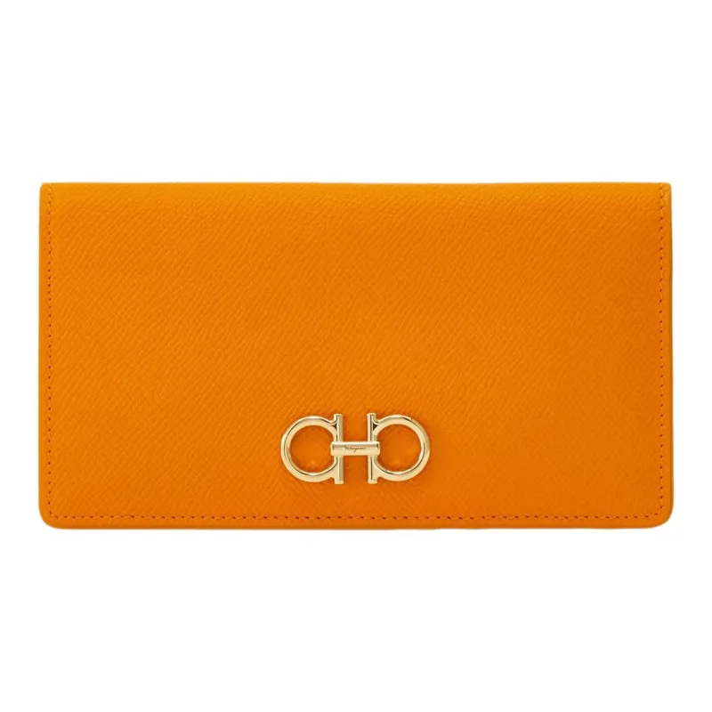 FERRAGAMO GANCINI Calfskin Wallet Women's Ginger Yellow-0
