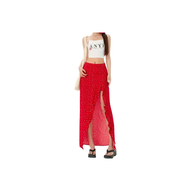 Wen Shan Casual Long Skirt Women's Red-0