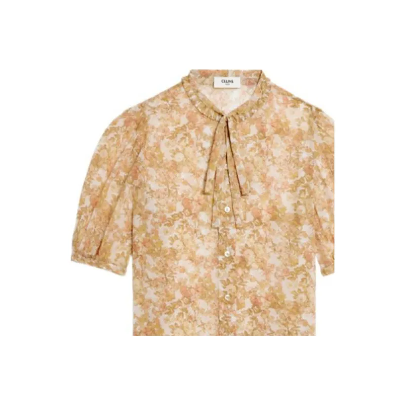 CELINE Thin Lavallière Blouse In Silk Georgette Shirt Women's Yellow-2