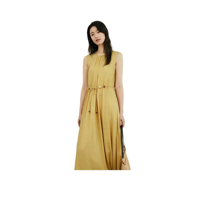 Yiner Sleeveless Dresses Women's Light Yellow-0