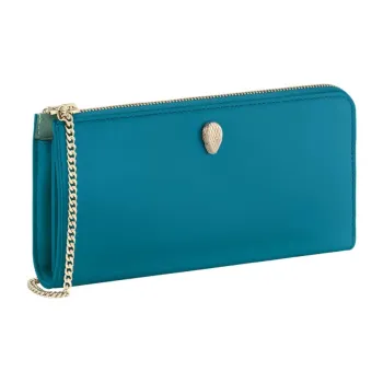 BVLGARI Serpenti Forever Cow Leather Wallet Unisex Blue