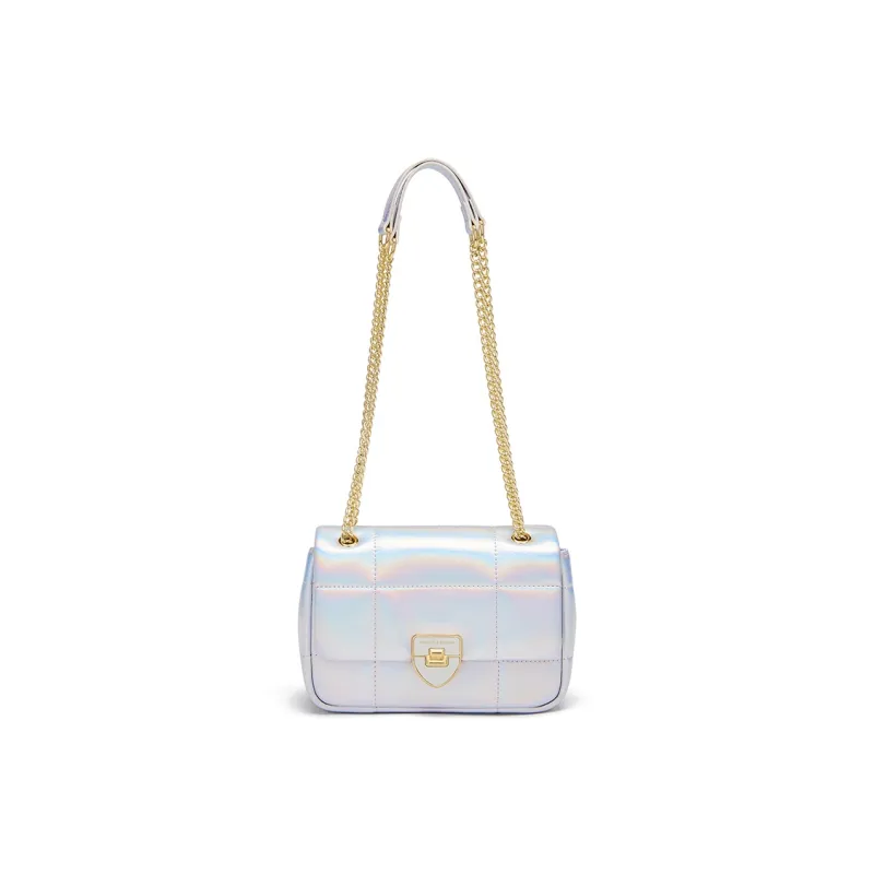 CNOLES Cow Leather Handbag, Shoulder Bag, Crossbody Bag, Small Square Bag Regular Women's Shimmering Silver-3