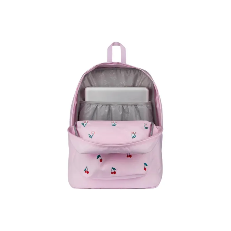 JanSport Polyester Backpack Unisex Pink Cherry Embroidery-6