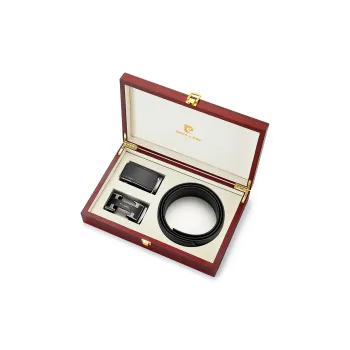 PIERRE CARDIN Top Grain Cow Leather Belts Men's Black 3.45CM