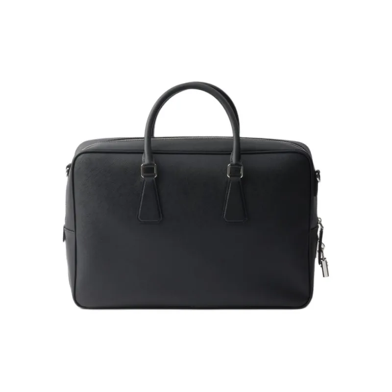 PRADA Saffiano Cow Leather Briefcase Men's Black-2