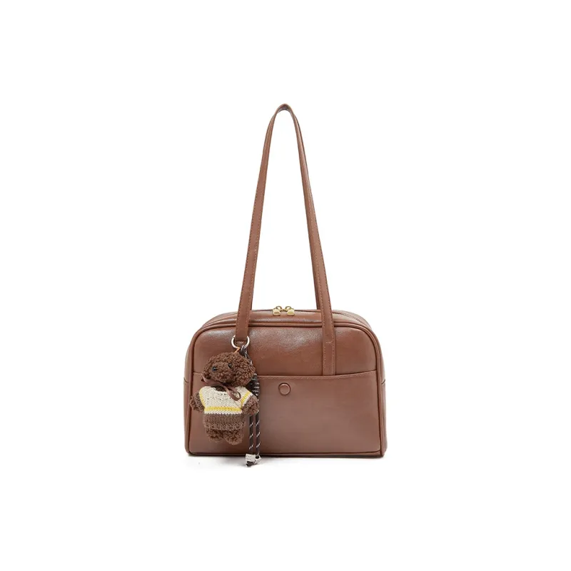 Old Man's Head Synthetic Leather Bowling Bag, Shoulder Bag Women's Coffee/Brown/Black-13