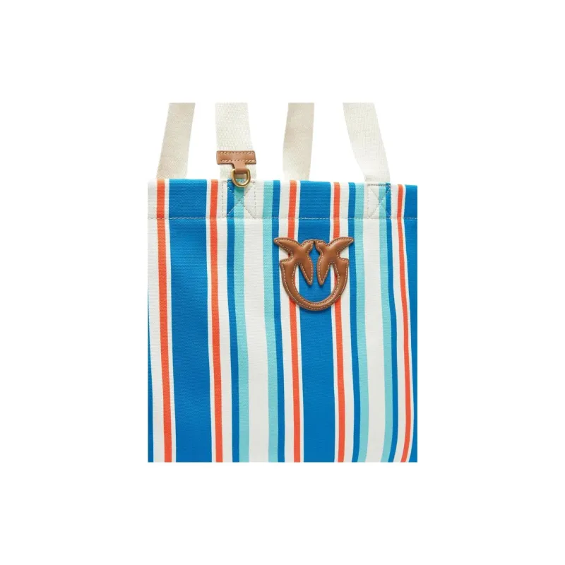 PINKO Cow Leather With Textile Tote Bag, Shopping Bag, Handbag Women's Celestial Blue-2