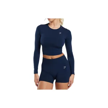 GYMSHARK Everyday Seamless Long Sleeve Crop Top Sweatshirt Women's Marine Blue