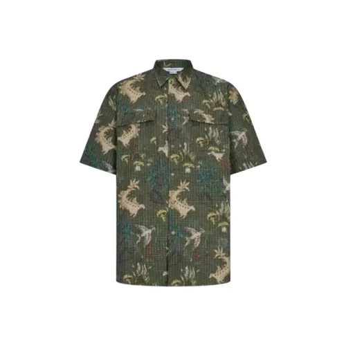 URBAN REVIVO Shirts Men Dark Brown Green Print