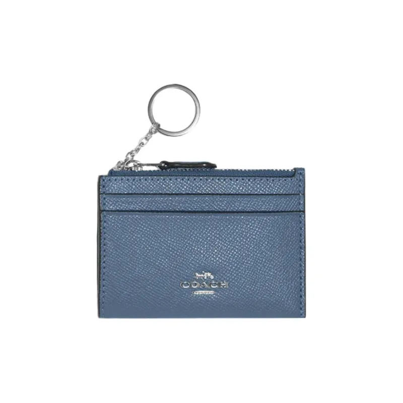 COACH Mini Id Skinny Cross-Stitch Leather Document Wallet Card Holders Mini Women's Indigo-0
