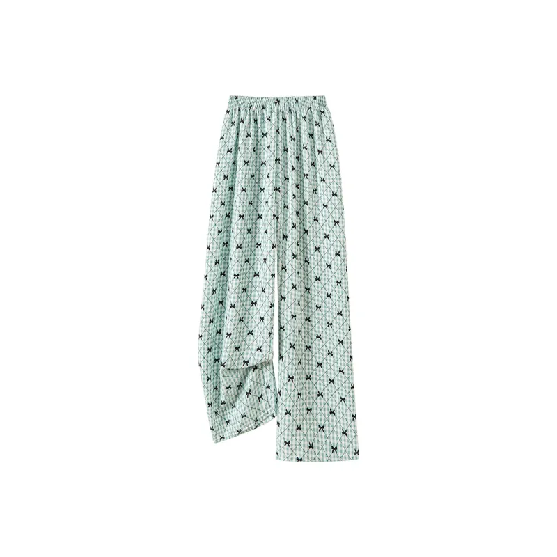 TOUCH Casual Pants Women's Green Grid Black Bowknot-4