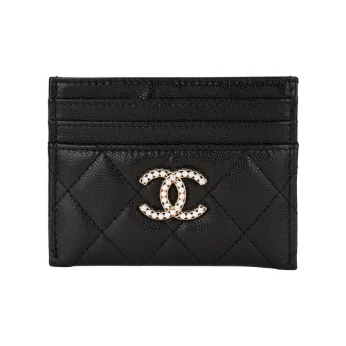 CHANEL Grain Cow Leather Card Holder Women's Black