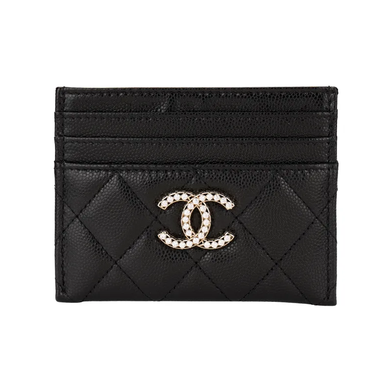 CHANEL Grain Cow Leather Card Holder Women's Black-0