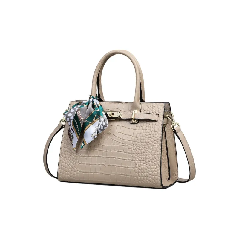 VINEY Cow Leather Handbag, Shoulder Bag, Crossbody Bag Regular Women's White/Apricot-6