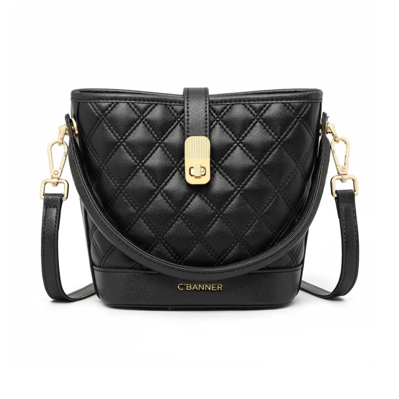 C°BANNER Cow Leather One Shoulder Handbag Trumpets Women's Black/Ecru-2