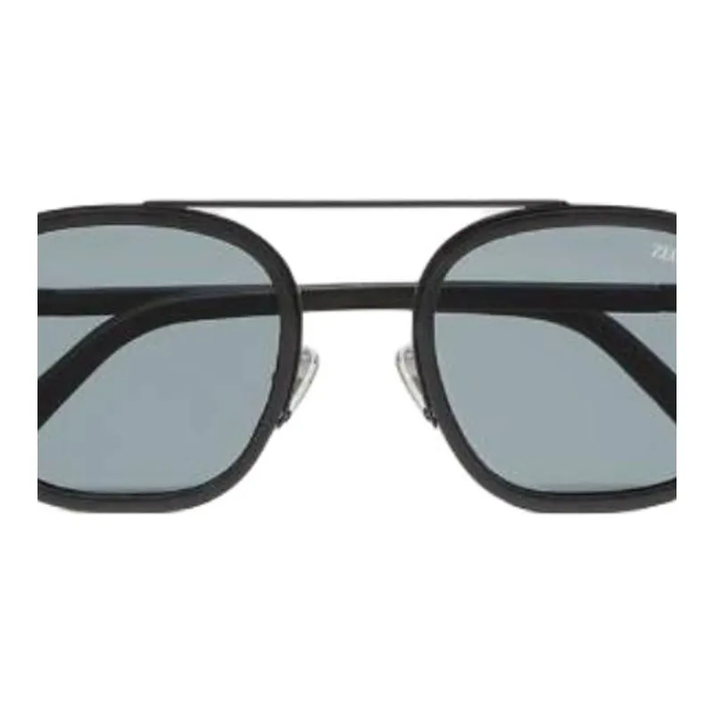 Zegna Metal Acetate Leather Aviator Sunglasses Unisex Black-1