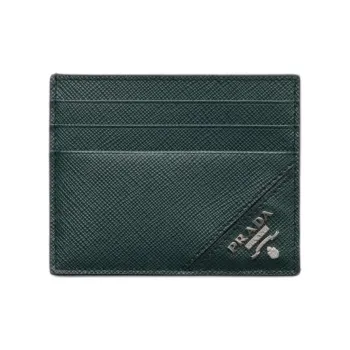 PRADA Saffiano Calfskin Card Holder Women's Emeralds