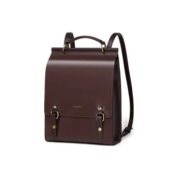 CNOLES Cow Leather Laptop Backpack, Students Backpack Medium Size Women's Roman Yellow Brown/Latte Brown