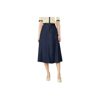 Yiner Denim Long Skirts Women's Navy Blue