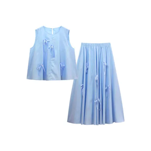 ZWTX STUDIO Skirt Set Women's Cream Blue