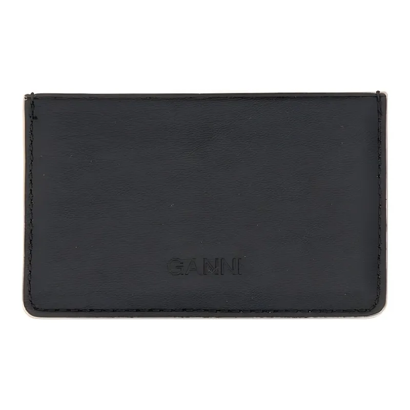 GANNI Leather Card Holder Women's Black-1