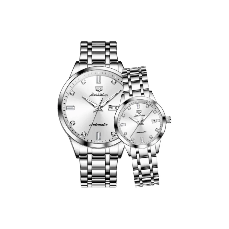 Jin Shi Dun Mechanical Movement Stainless Steel Watchband Watch Unisex Silver Dial-0