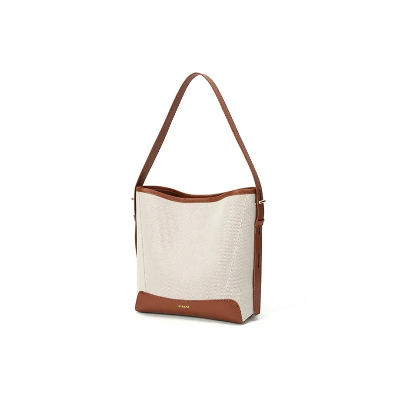 ST&SAT Synthetic Leather Bucket Tote Handbag, Crossbody Bag, Shoulder Bag Women's White-2