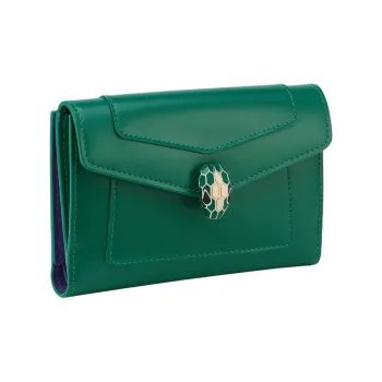 BVLGARI Serpenti Forever Calfskin Wallet Tubas Women's Green