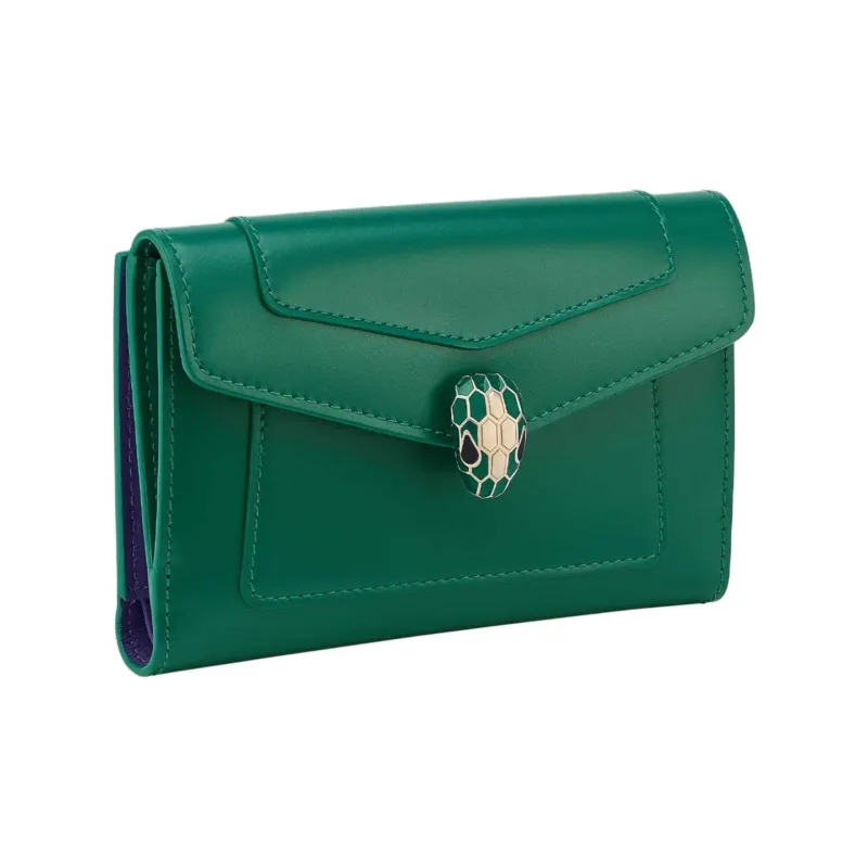 BVLGARI Serpenti Forever Calfskin Wallet Tubas Women's Green-0