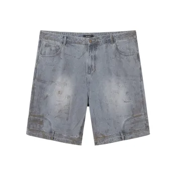 N MAX Denim Shorts Unisex Washed Dirty Dyed Blue