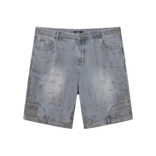 N MAX Denim Shorts Unisex Washed Dirty Dyed Blue