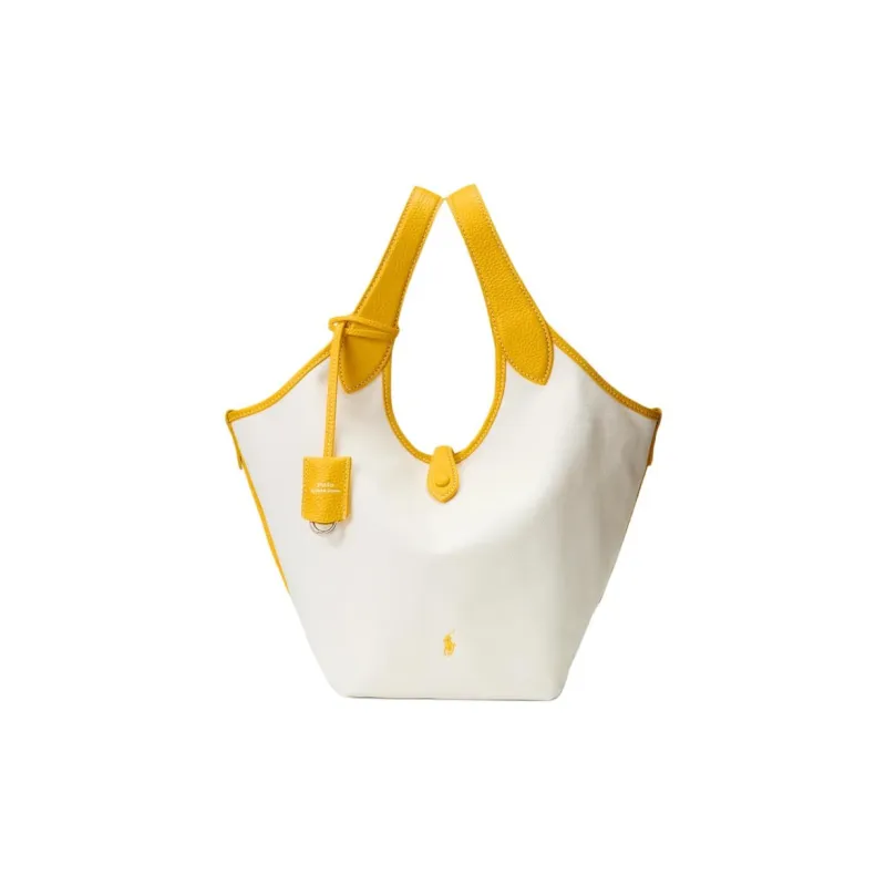 Polo Ralph Lauren Fabric Tote Bag, Shopping Bag, Handbag Trumpets Women's White & Yellow-0
