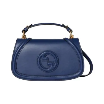 GUCCI Blondie Leather Shoulder Bag, Handbag Medium Size Women's Blue